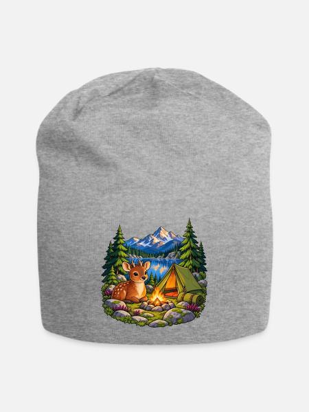 Pudu am Bergsee-Zeltlager - Jersey-Beanie - Grau meliert