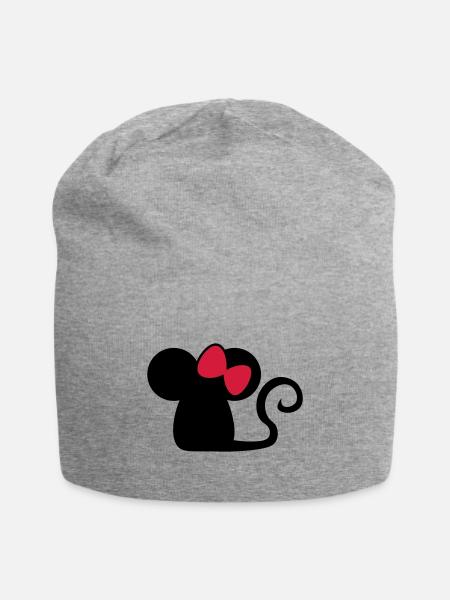 Mäuschen Schleife / mouse with bow Niedliche Maus - Jersey-Beanie - Grau meliert