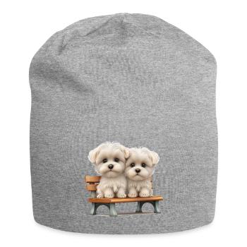 2 maltais sur banc cadeau - Bonnet en jersey - gris chiné - Devant