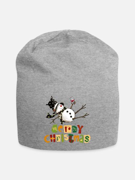 Lustiges Schneemann-Weihnachtsdesign - Jersey-Beanie - Grau meliert