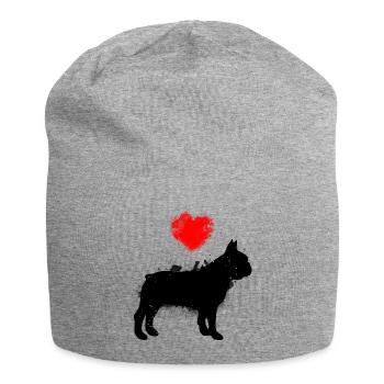 Französische Bulldogge Wunschname - Jersey-Beanie - Grau meliert - Vorne
