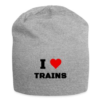 I love trains - Jersey Beanie - heather grey - Front