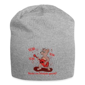 Yeah! Schuljahr gerockt - Teddy mit Gitarre - Jersey-Beanie - Grau meliert - Vorne
