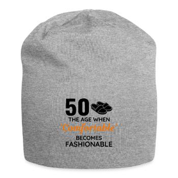 50. Geburtstag Bequeme modische Hausschuhe - Jersey-Beanie - Grau meliert - Vorne