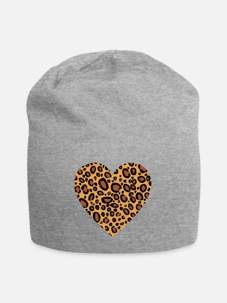 Leopard Print Herz Leopard Hautmuster für Frauen - Jersey-Beanie - Grau meliert