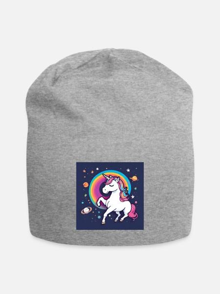 Weltraum Einhorn - Jersey-Beanie - Grau meliert