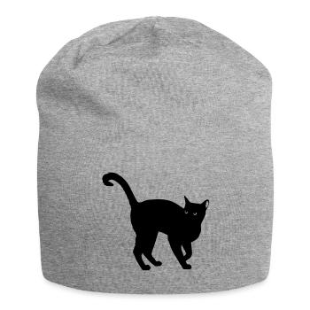 schwarze Katze Silhouette - black cat silhouette - Jersey-Beanie - Grau meliert - Vorne