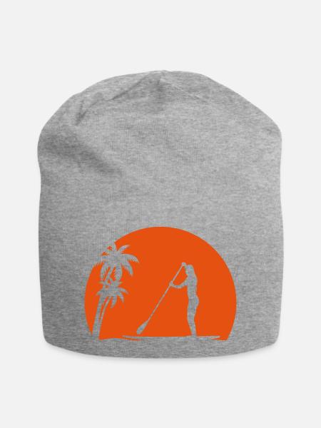 SUP Sonne Palmen Meer Strand Stand Up Paddling - Jersey-Beanie - Grau meliert