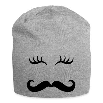 Moustache & eyelashes - Jersey Beanie - heather grey - Front