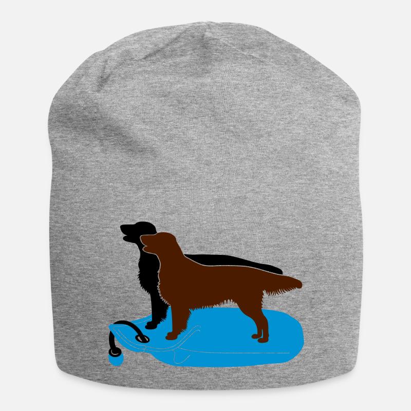 2 Flat Coated Retriever auf Dummy - Jersey-Beanie - Grau meliert