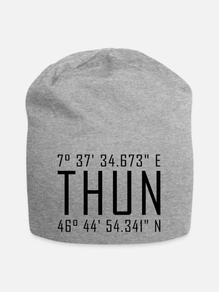 Thun Koordinaten – Typografie mit Ortsbezug Besch - Jersey-Beanie - Grau meliert