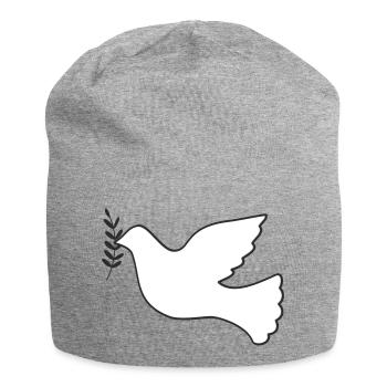 Friedenstaube mit Zweig - Jersey-Beanie - Grau meliert - Vorne
