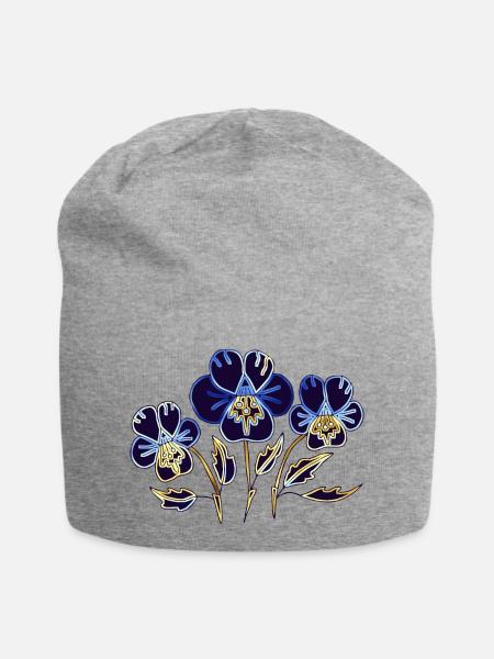 Blumen - Jersey-Beanie - Grau meliert