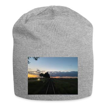 Eisenbahn fährt in den Sonnenuntergang - Jersey-Beanie - Grau meliert - Vorne