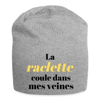 Tee-shirt drôle, La raclette coule dans mes veines - Bonnet en jersey - gris chiné - Devant