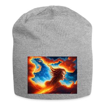 blue red sky with a woman illustration - Jersey Beanie - heather grey - Front
