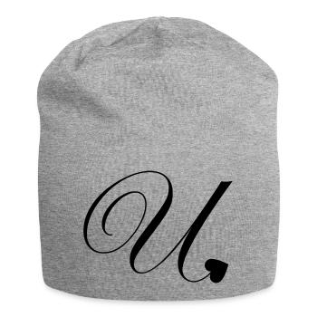 Lettre u calligraphie cœur - Bonnet en jersey - gris chiné - Devant