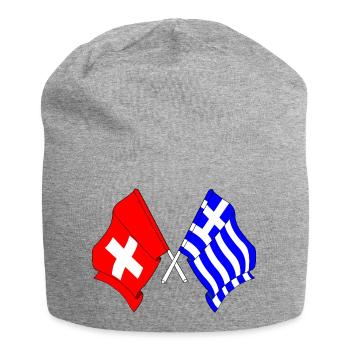 Flagge der Schweiz und Flagge Griechenland - Jersey-Beanie - Grau meliert - Vorne