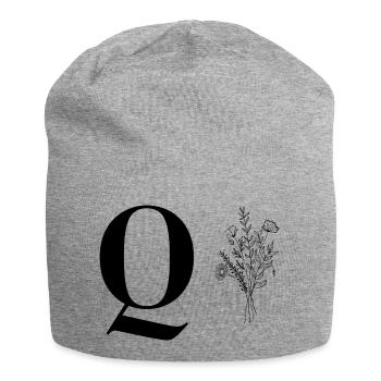 Minimalistisches Blumenmuster - Jersey-Beanie - Grau meliert - Vorne