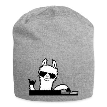 Lama DJ Cool Party Musik Auflegen Sonnenbrille süß - Jersey-Beanie - Grau meliert - Vorne