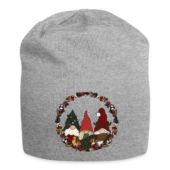 Wichtel  im Weihnachtskranz - Jersey-Beanie - Grau meliert - Vorne