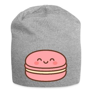 Macaron kawaii rose sourire - Bonnet en jersey - gris chiné - Devant