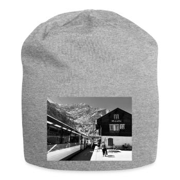 Station de montagne en noir et blanc - Bonnet en jersey - gris chiné - Devant
