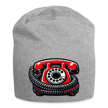 Red Retro Phone Illustration - Jersey Beanie - heather grey - Front