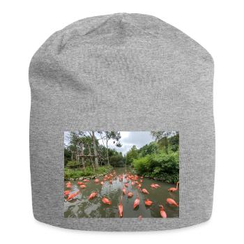 Flamingos im Sumpf - Jersey-Beanie - Grau meliert - Vorne