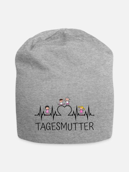 Tagesmutter Herzschlag mit Herz und Kindern - Jersey-Beanie - Grau meliert