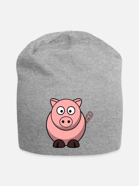 Rosa Schweinchen - Jersey-Beanie - Grau meliert