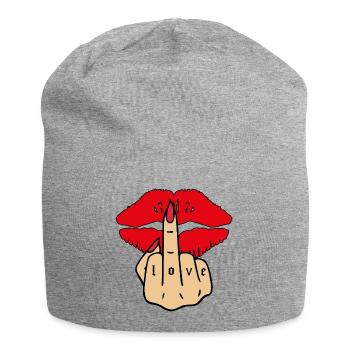 Kissing Love middle finger tattoo - Jersey Beanie - heather grey - Front