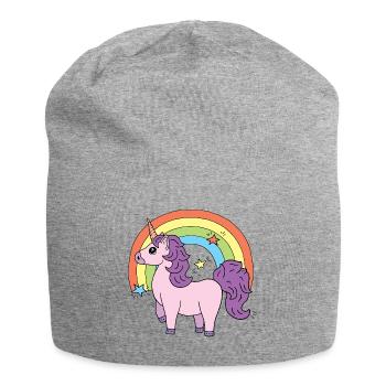 Unicorn Elsbeth in front of a rainbow - Jersey Beanie - heather grey - Front