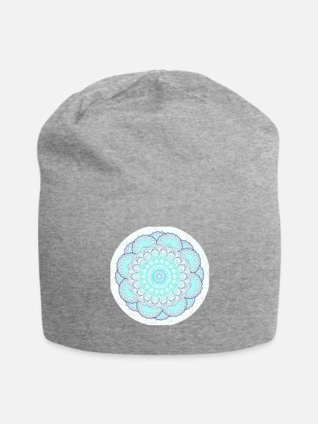 Mandala in türkis blau - Jersey-Beanie - Grau meliert