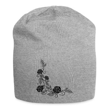 Roses with filigree ornament and leaves, in love - Jersey Beanie - heather grey - Front