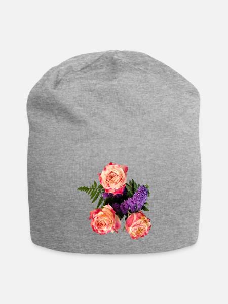 Rosenbouquet im Lavendelglanz - Jersey-Beanie - Grau meliert