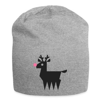 Rentier Rudolf Logo L schwarz mit neonpinker Nase - Jersey-Beanie - Grau meliert - Vorne