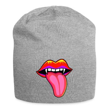 Mund mit Vampir Zähnen - Jersey-Beanie - Grau meliert - Vorne