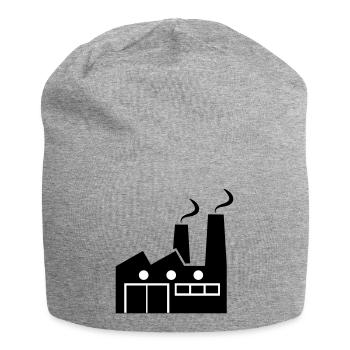 Abstrakte geometrische Linienkunst einer Fabrik - Jersey-Beanie - Grau meliert - Vorne