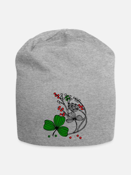 Wildblumen mit roten und grünen Beeren - Jersey-Beanie - Grau meliert