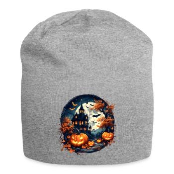 Halloween - Spukhaus & Kürbisse - Jersey-Beanie - Grau meliert - Vorne