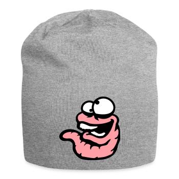 Worm Laughing Crazy Squinting Silly Stupid - Jersey Beanie - heather grey - Front