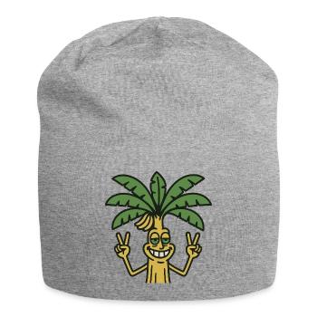Funny Musa banana palm tree cartoon peace summer - Jersey Beanie - heather grey - Front
