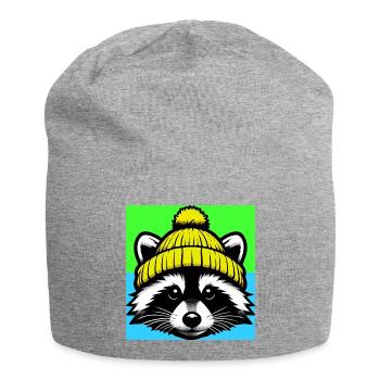 Raccoon with a wool cap - Jersey Beanie - heather grey - Front