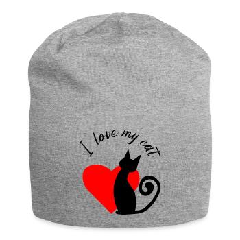 Cœur fragmenté en rouge - Bonnet en jersey - gris chiné - Devant