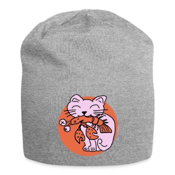 Katze frisst Krebs auf - Jersey-Beanie - Grau meliert - Vorne