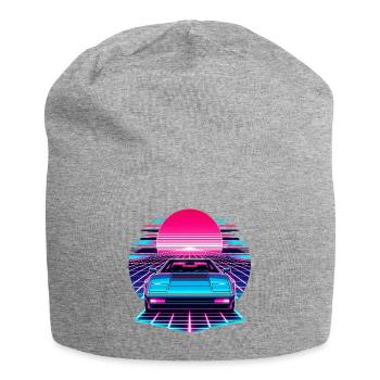 Neon Synthwave Auto am Sonnenuntergang - Jersey-Beanie - Grau meliert - Vorne