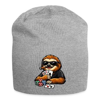 Cool sloth playing poker - Jersey Beanie - heather grey - Front