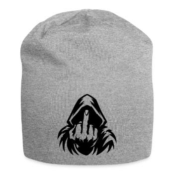 Kapuzenfigur mit Mittelfinger Schwarz - Jersey-Beanie - Grau meliert - Vorne