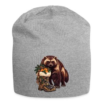 Vielfraß mit festlichem Winterstiefel - Jersey-Beanie - Grau meliert - Vorne